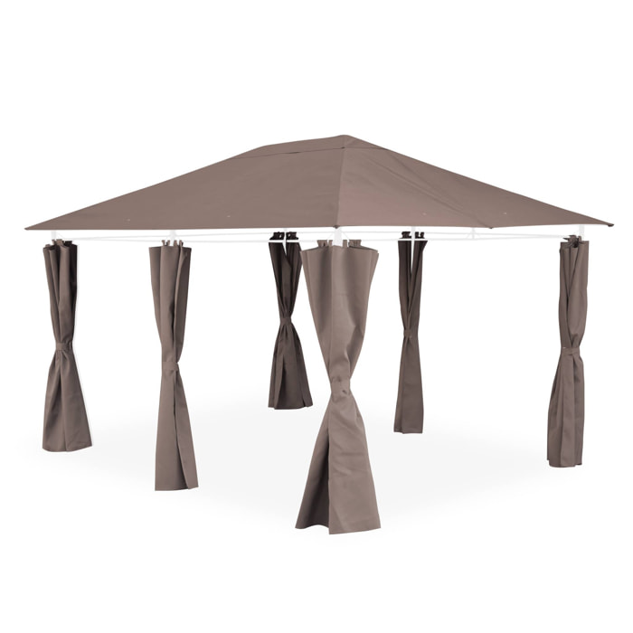 Ensemble complet toile de toit et rideaux taupe pour tonnelle 3x4m Divio - toile de rechange pergola. toile de remplacement
