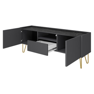 Cali - meuble TV - effet marbre - 144 cm - Noir / Doré