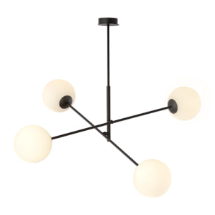 Lampada a sospensione LINEAR in acciaio nero e vetro opalino