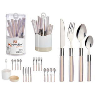 DAM SET 16 POSATE IN ACCIAIO INOX BEIGE MANICO PS 11x11x25 Cm. Beige