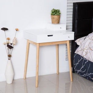 Coiffeuse design scandinave table de maquillage multi-rangements miroir pliable 60L x 50l x 86H cm pin et MDF blanc