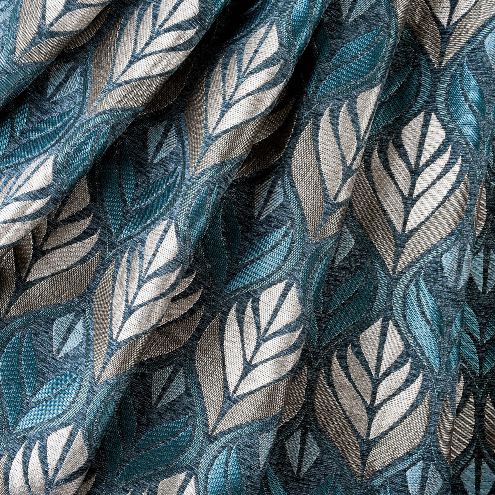 Rideau motif art déco  - Effet velours à oeillets - Bleu