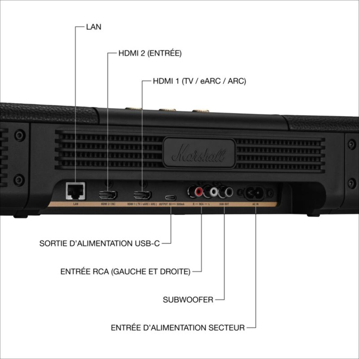 Barre de son MARSHALL Heston 120 Noire - TV & Musique, Dolby Atmos, Bluetooth, 150W