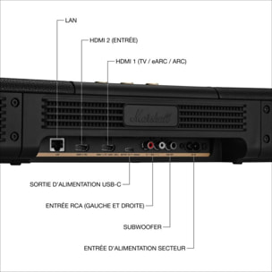 Barre de son MARSHALL Heston 120 Noire - TV & Musique, Dolby Atmos, Bluetooth, 150W