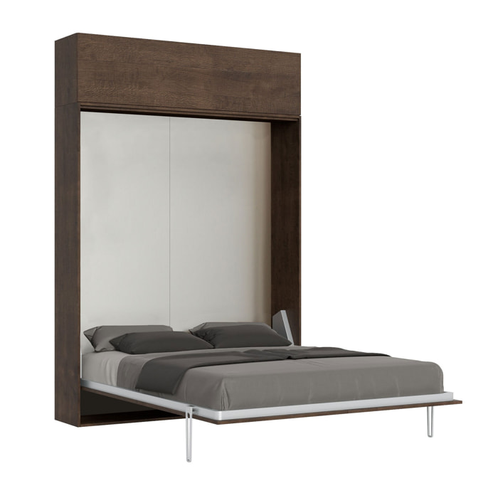 Cama abatible 160 vertical Kentaro con módulo a pared superior Nogal