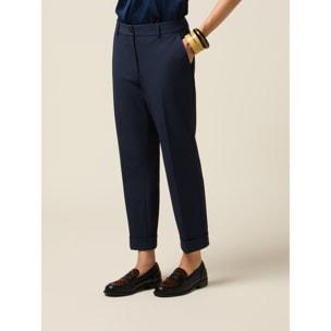 Oltre - Pantalones cropped de tejido crepé - Azul