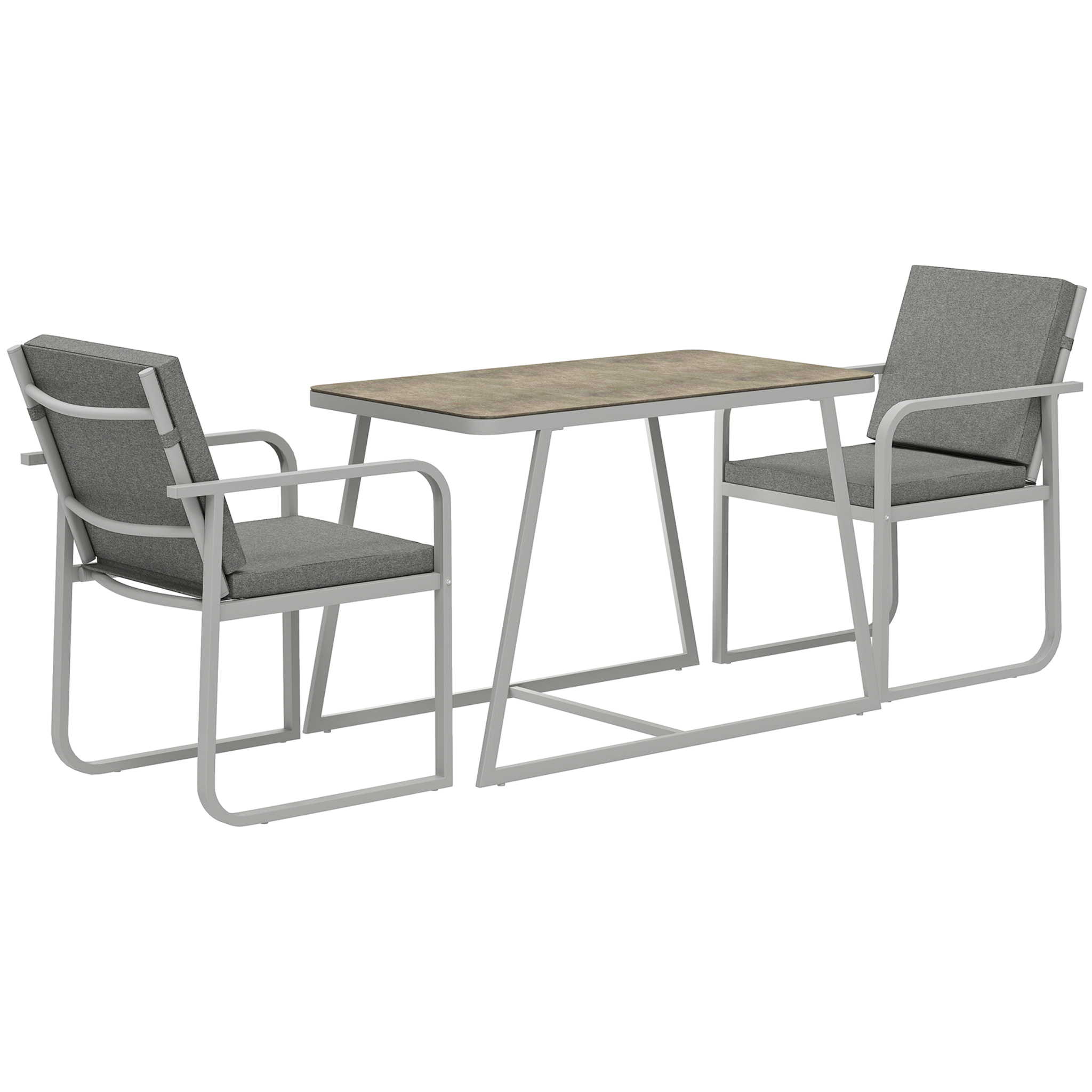 Salon de jardin design relax 2 personnes 3 pièces avec coussins déhoussables gris