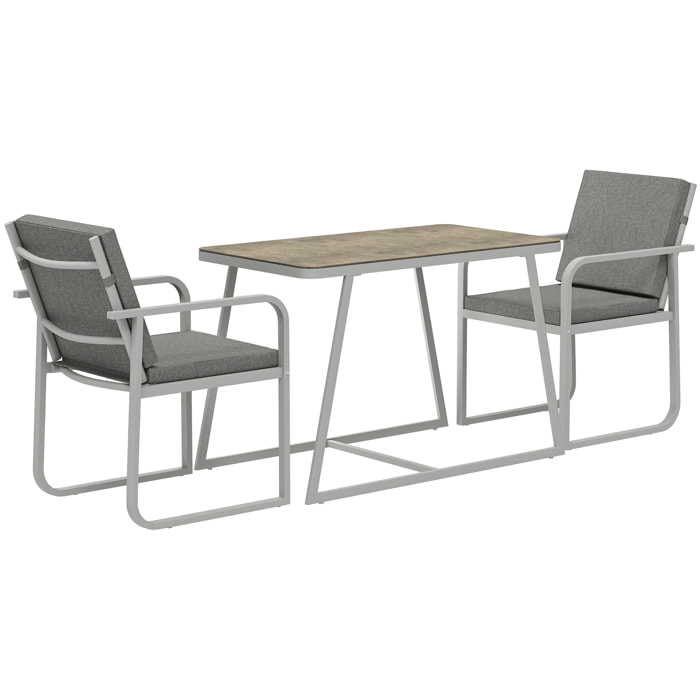 Salon de jardin design relax 2 personnes 3 pièces avec coussins déhoussables gris