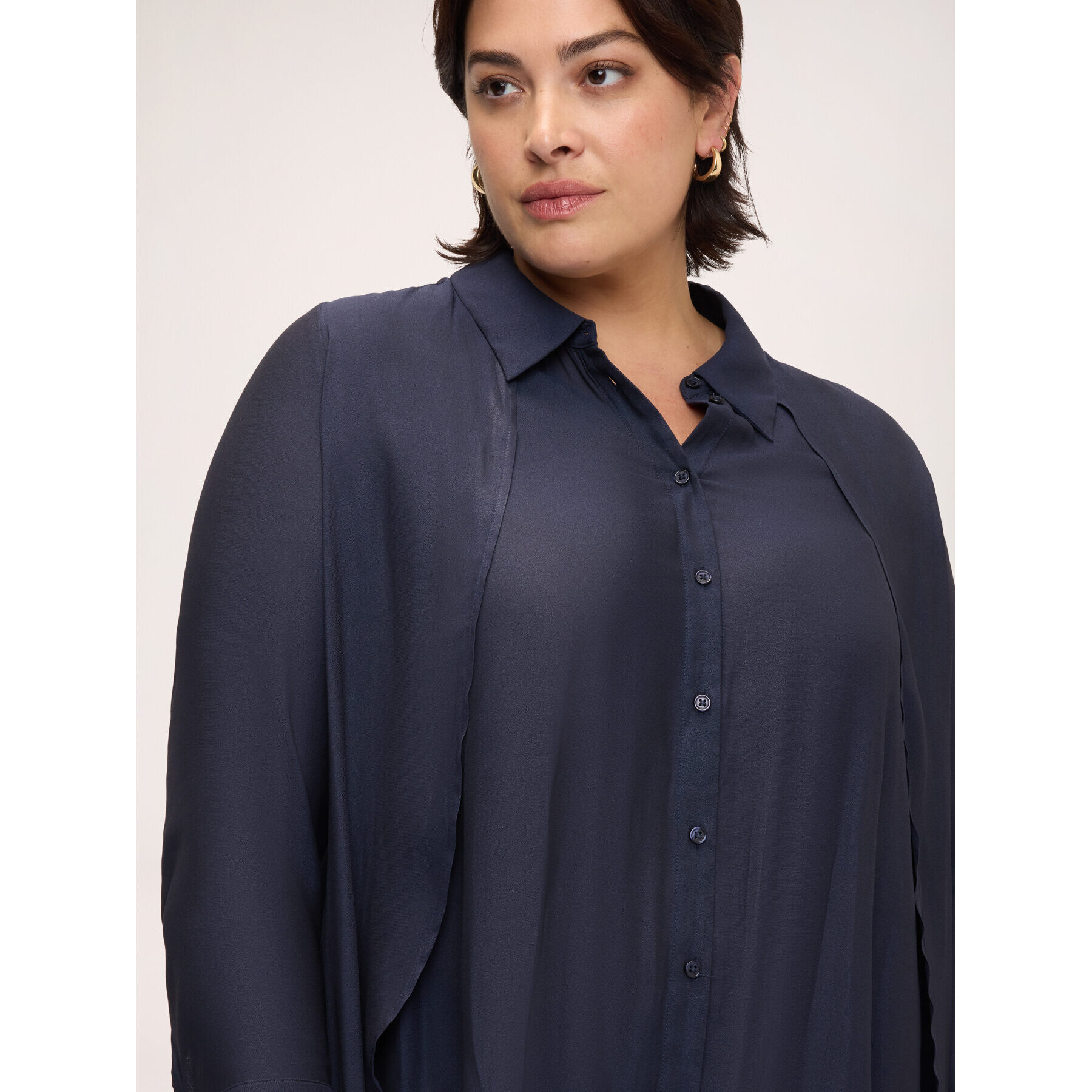 Fiorella Rubino - Camisa de georgette con drapeado de doble capa - Azul