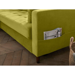 Anna - canapé d'angle gauche - 4 places - convertible avec coffre - en velours - Vert Olive