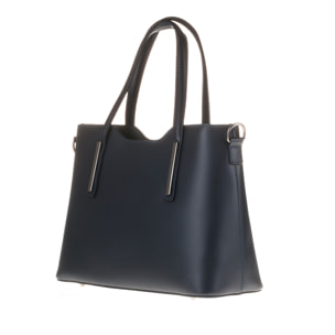 FIRENZE ARTEGIANI Cannobio Borsa Tote da Donna. Vera Pelle Ruga Made in Italy 31x12x22 Cm. Colore blu marino