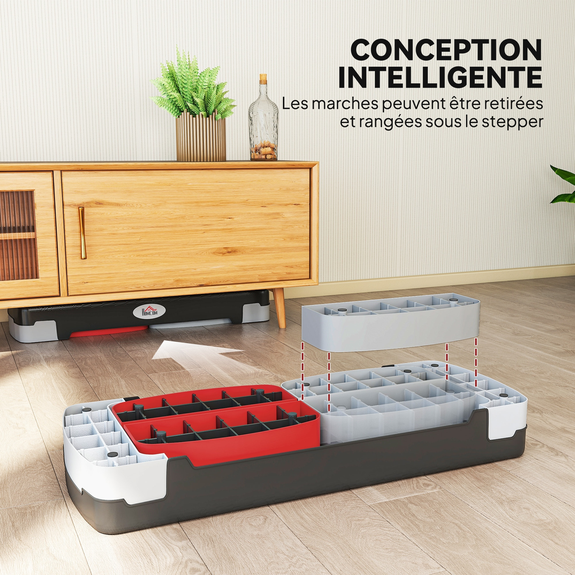 Stepper fitness aerobic - collaboration Aosom.fr x FFHandball - hauteur reglable surface antiderapante - noir gris