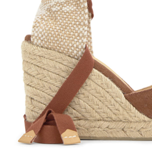 Alpargata de cuña 6 cm en lona de algodón con cintas al tobillo y talonera trenzada