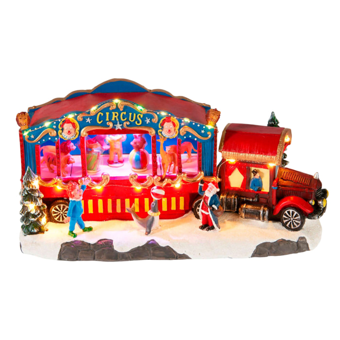 Camión circo navideño con luces led, movimiento y música, usb o pilas 39x15,5x18,5 cm