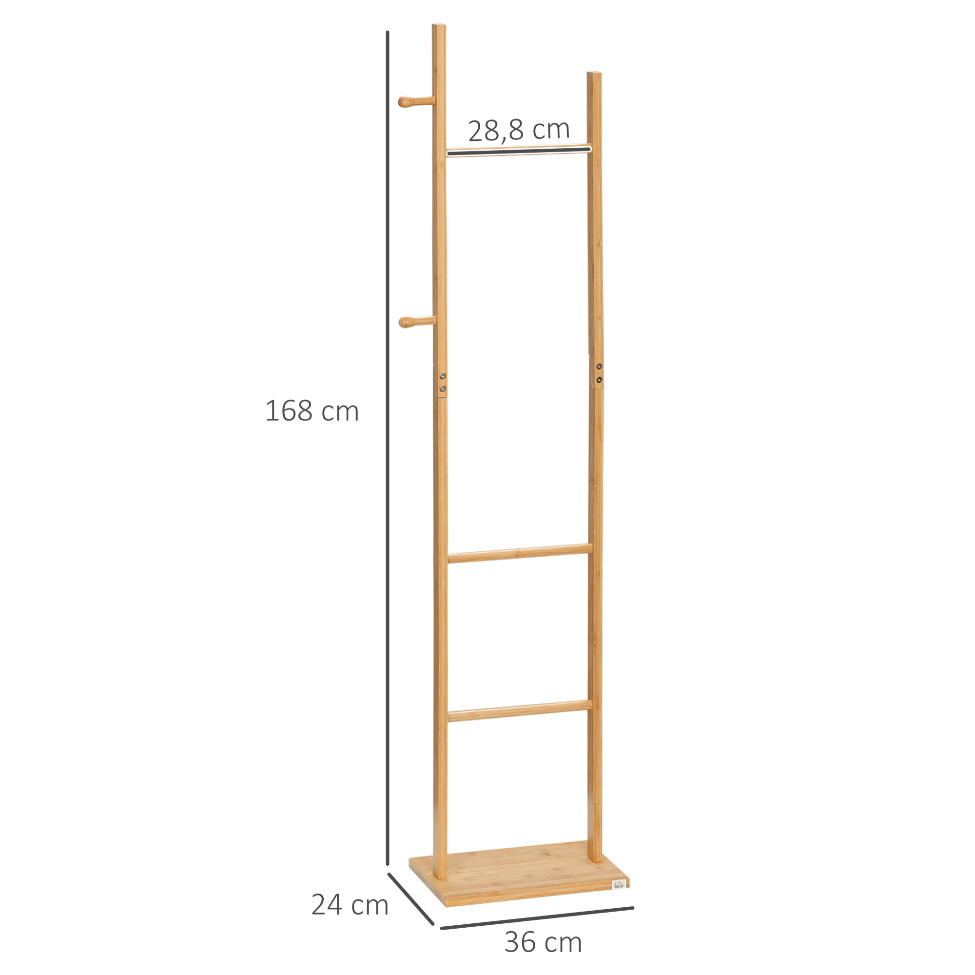 Penderie porte-manteaux - 3 barres de penderie, 2 patères - dim. 36L x 24l x 168H cm - bois bambou