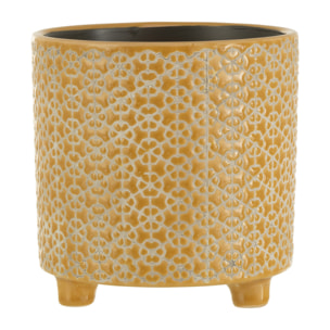 J-Line cache-pot Fleur - céramique - ocre - large - Ø 16.5 cm