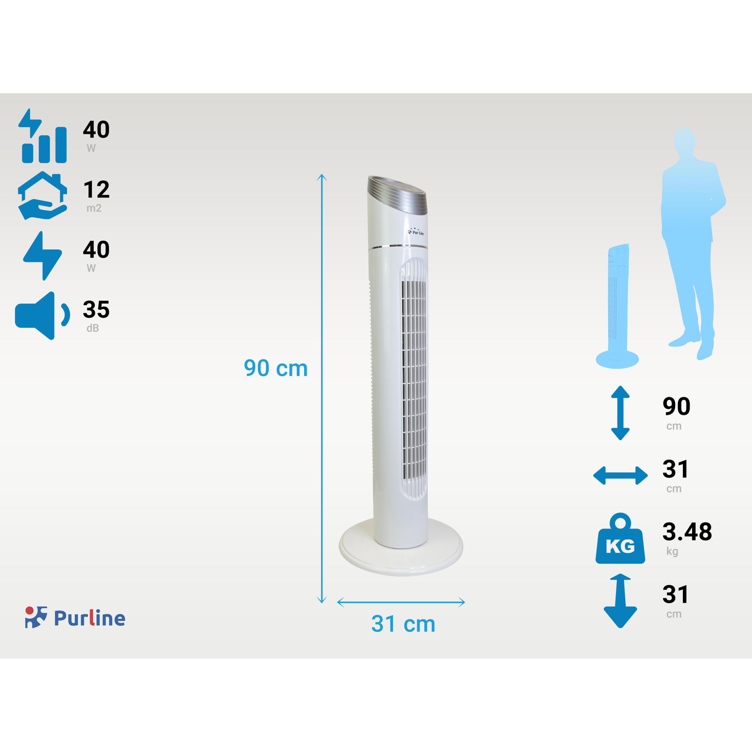 Ventilador de torre 40W con 3 velocidades y oscilación automática VENTY TO 40 PURLINE