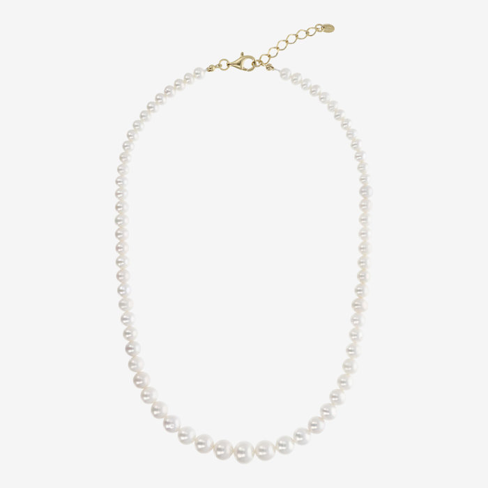 Collana Girocollo Graduata con Perle d'Acqua Dolce Bianche Ø 5/9.5 mm in Argento 925 placcato Oro giallo 18Kt