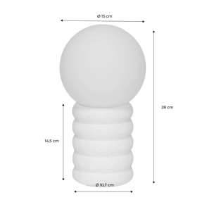 Lampe à poser intérieur céramique moucheté blanc et noir. globe en verre H 28cm - Zoe