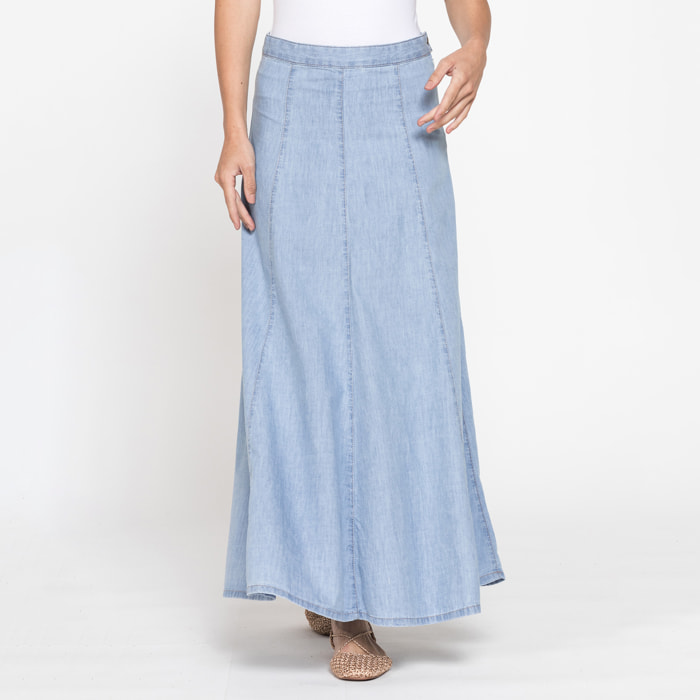 GONNA LUNGA MODELLO A PANNELLI IN DENIM LEGGERO 7oz