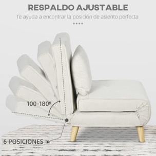 Sofá Cama de 1 Plaza 2 en 1, Sillón Cama Plegable Tapizado en Lino Sintético, con Respaldo Ajustable en 6 Niveles, Almohada, Patas de Madera, para Oficina, Dormitorio, Salón, 72x78x79 cm, Crema