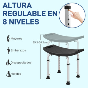Taburete de Ducha Silla Ducha Personas Mayores con Altura Regulable Taburete Baño de Aluminio Antideslizante Carga 135 kg para Ancianos y Discapacitados Negro