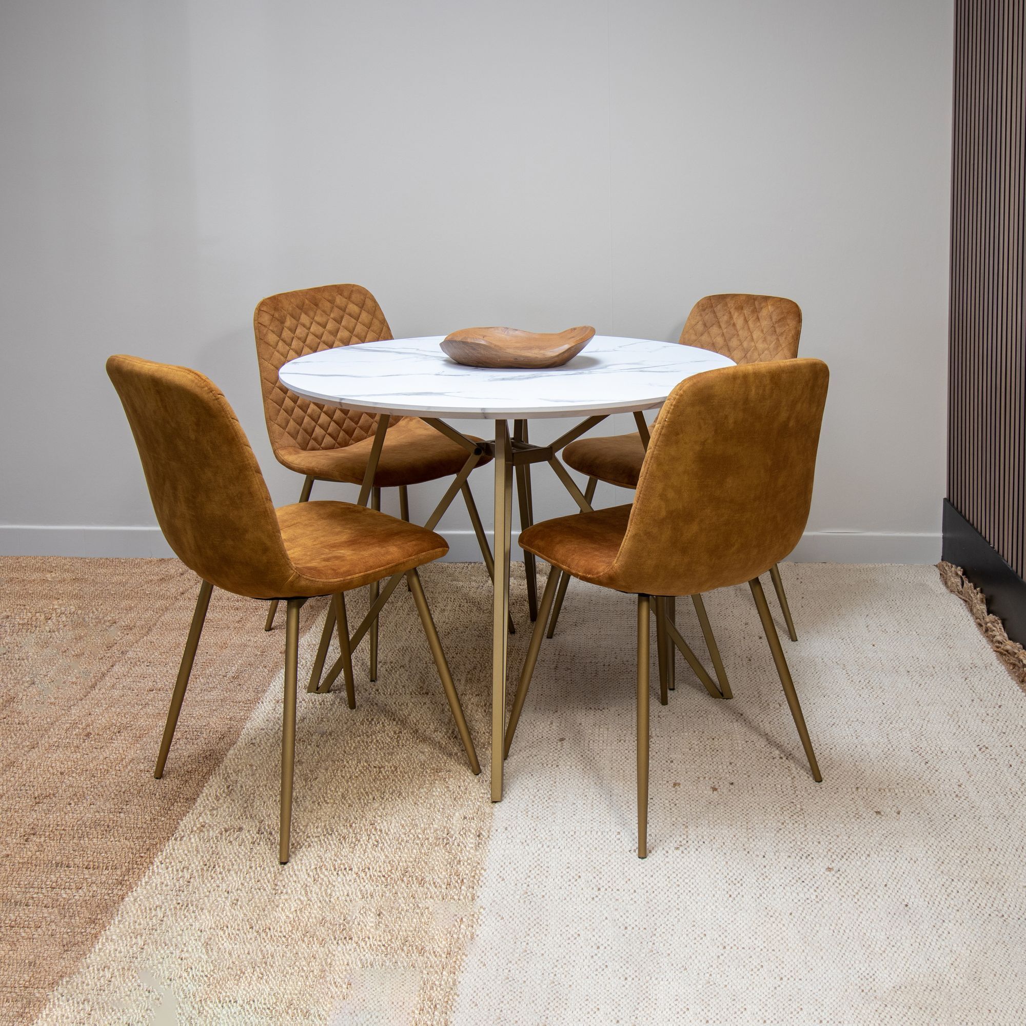 Table effet marbre et pieds en métal doré 100cm HOXTON