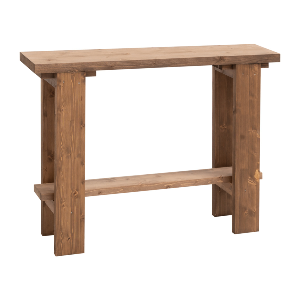 Consola de madera maciza en tono roble oscuro de 120x84cm Alto: 84 Largo: 120 Ancho: 26