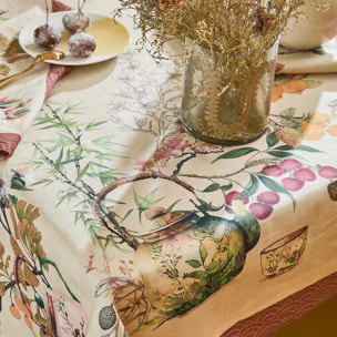 Nappe lin & coton lavé 190 g/m² imprimé vert orange Theieres rouille