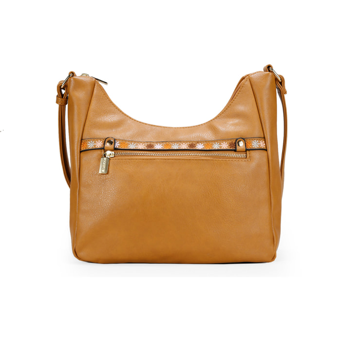Bolso bandolera marrón con bordado