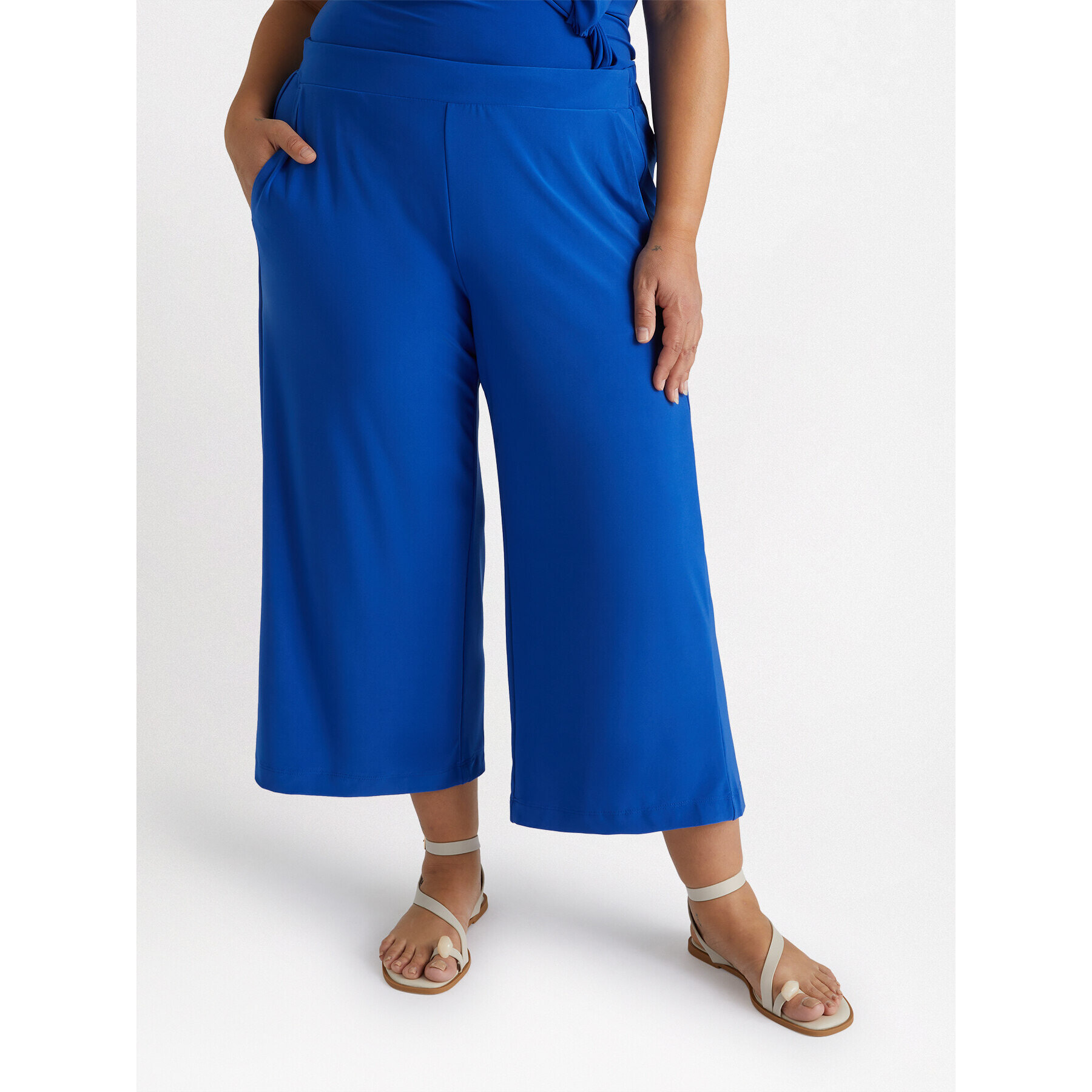Fiorella Rubino - Pantaloni cropped ampi in jersey - Bluette