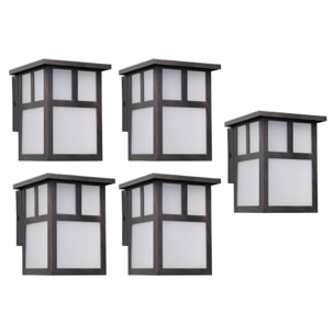 Osaka (5 unidades) Aplique de Pared Exterior Rústico de Estilo Japonés. Bombilla E27. Lámpara Jardín IP23 Marrón Óxido