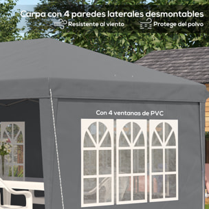 Carpa Plegable 6x3 m, Pop-up, con 4 Laterales Desmontables, Cenador de Jardín con 4 Ventanas Visibles y Bolsa de Transporte, Impermeable, Anti-UV, Gazebo para Camping, Fiestas, Exterior Gris