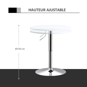 Table de bar ronde mange-debout - hauteur réglable - plateau pivotant - métal chromé MDF blanc