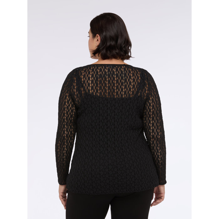 Fiorella Rubino - Camiseta de jersey con trabajo calado - Negro