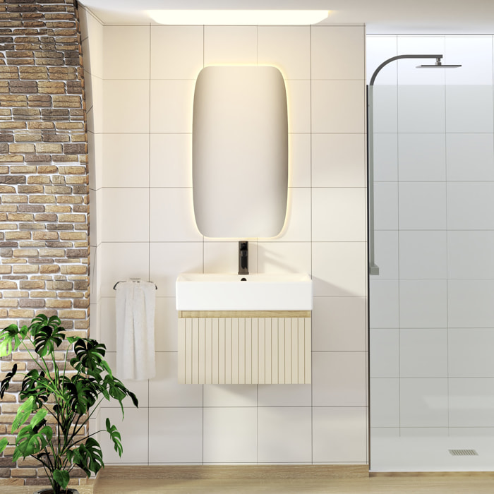 CONJUNTO DE BAÑO ZEL | MUEBLE SUSPENDIDO | 60 CM GLACIAR | UN CAJÓN | LAVABO ENCASTRADO | NO INCLUYE ESPEJO | MUEBLE MONTADO| ALDAY