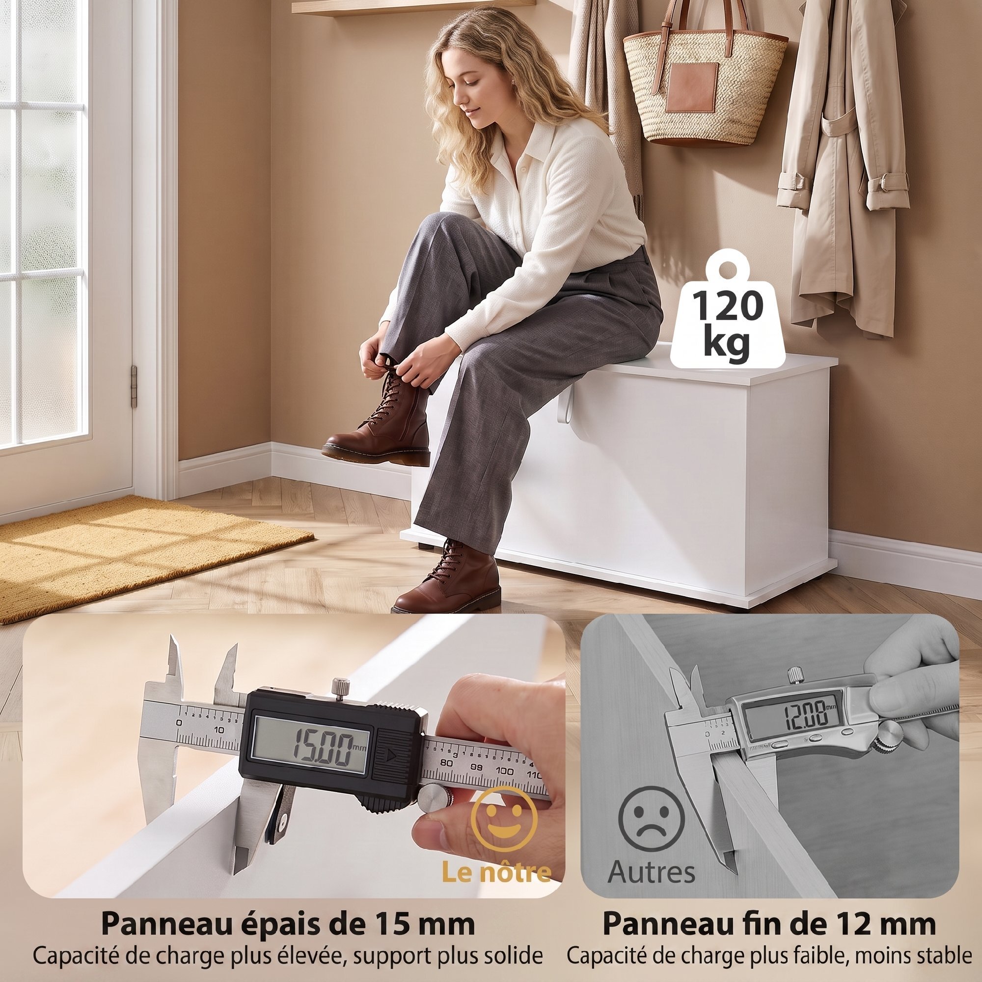 Coffre malle de rangement coffre à jouets dim. 80L x 40l x 45H cm blanc