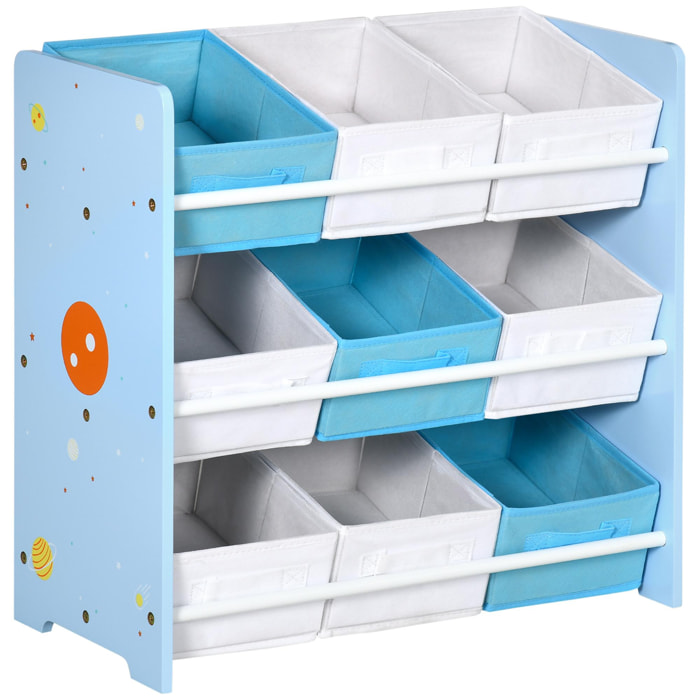 Estantería Infantil con 9 Cajas de Tela no Tejida Extraíbles Organizador de Juguetes para Dormitorio Guardería 63x30x60 cm Azul