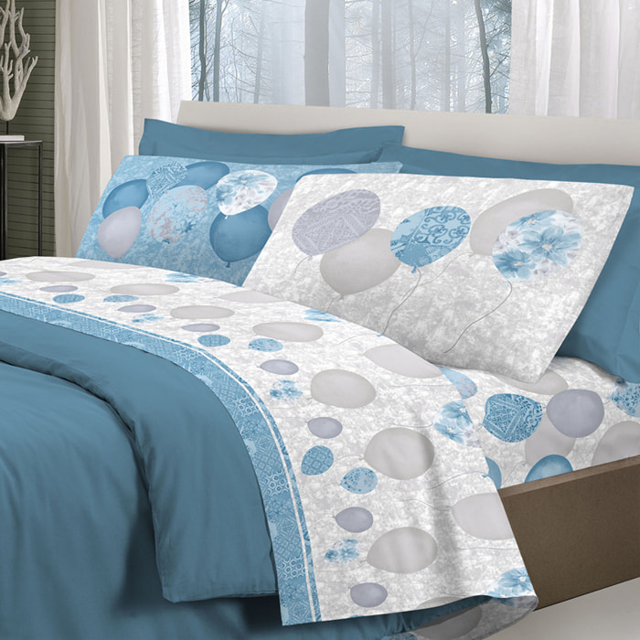 Completo letto palloncini azzurro 100% cotone