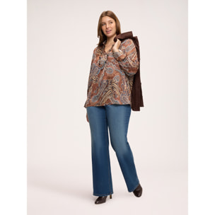 Fiorella Rubino - Blusa in raso con stampa e colletto - Marrone