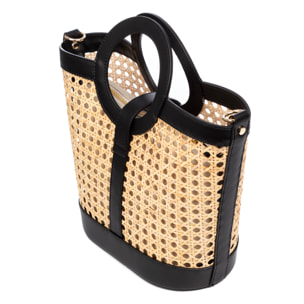 Barbarano borsa tote donna. Pelle autentica combinata con canapa.