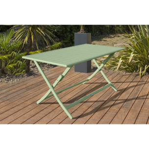 MARIUS - Ensemble repas de jardin 4 places en aluminium vert lagune