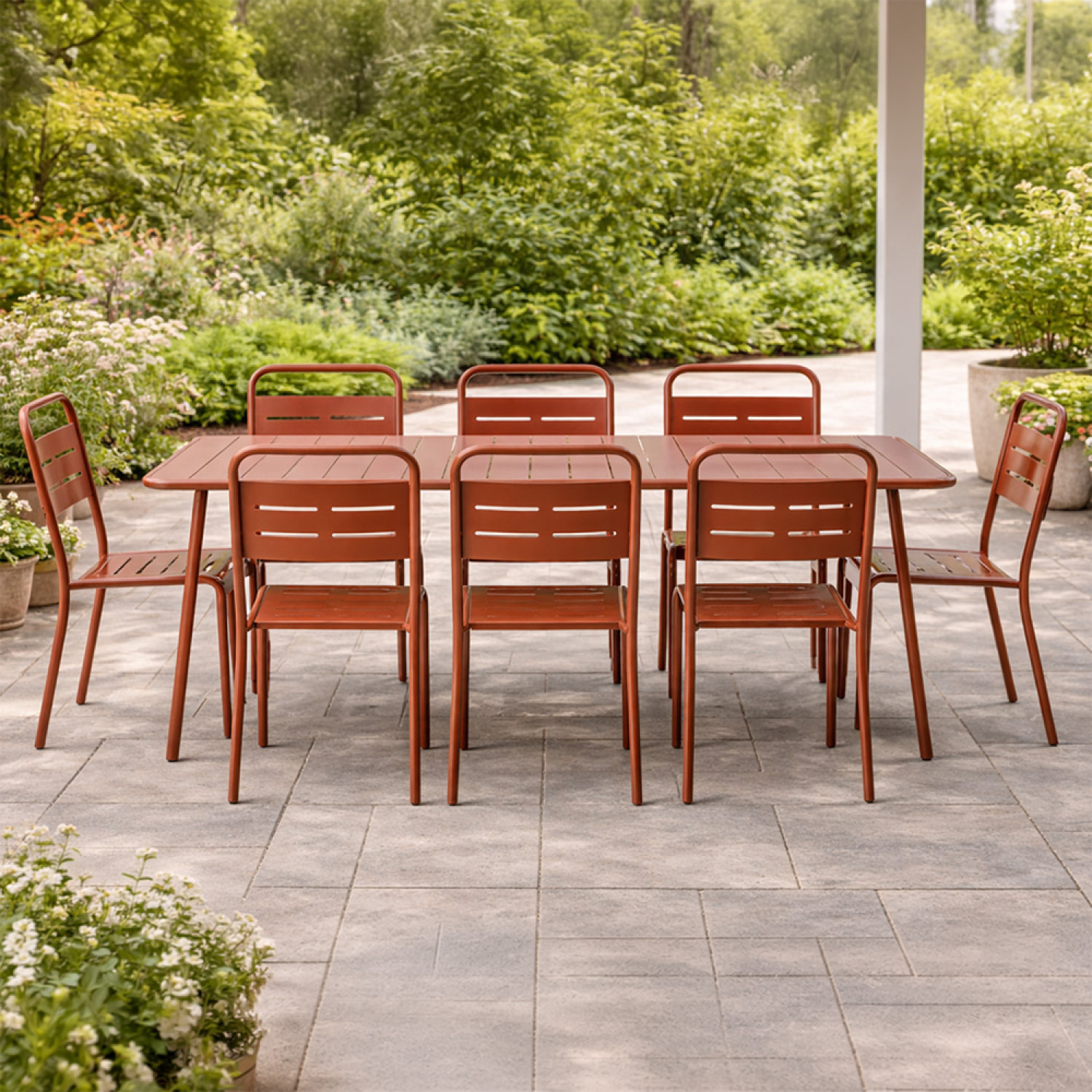 Ensemble table de jardin 160 cm et 6 chaises terracotta EVORA