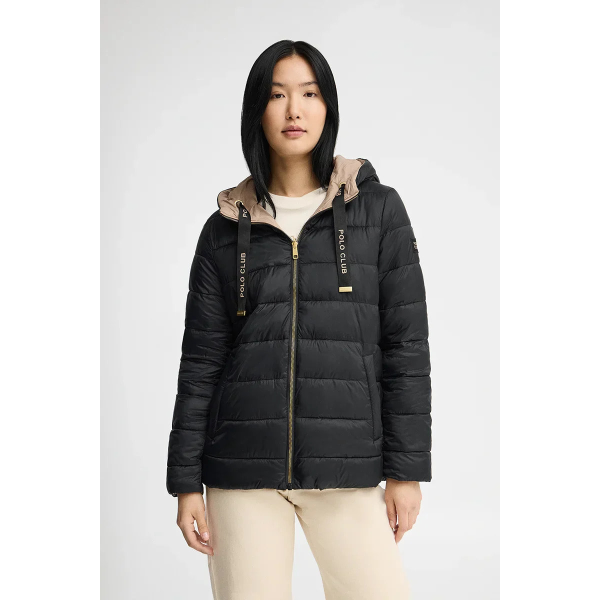 Chaqueta reversible Agueda negra y marrón claro con logo Polo Club