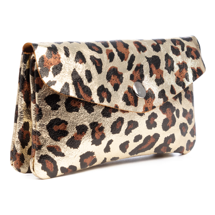 Alseno portafoglio allungato donna. Pelle scamosciata autentica, design stampa animale leopardo, lucido.