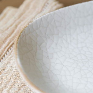 Lot de 6 assiettes ovales en porcelaine blanche et liseré beige 23,5cm NUANCE