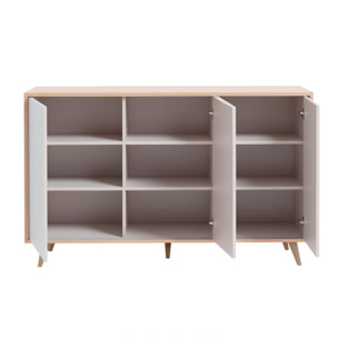 Credenza 3 Ante Con Apertura Push Madia Mobile Contenitore Moderno Con 6 Ripiani Interni Per Soggiorno Sala Da Pranzo 154 x 40 x 75 Cm Rovere Bianco