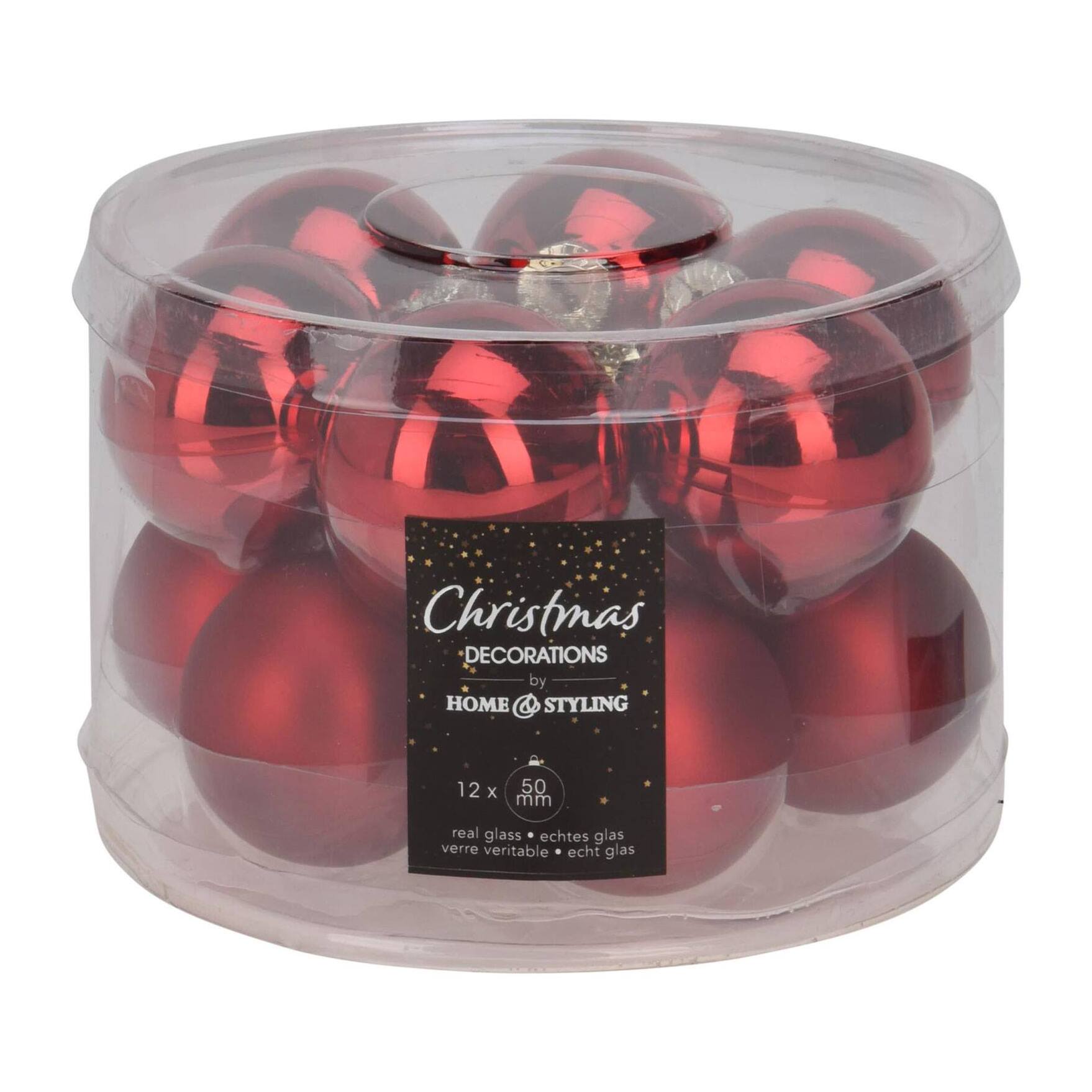juego de 12 bolas de navidad color rojo 5cm - brillantes y mate