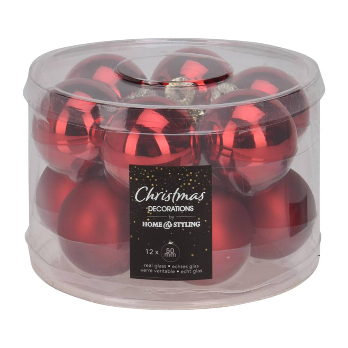 juego de 12 bolas de navidad color rojo 5cm - brillantes y mate