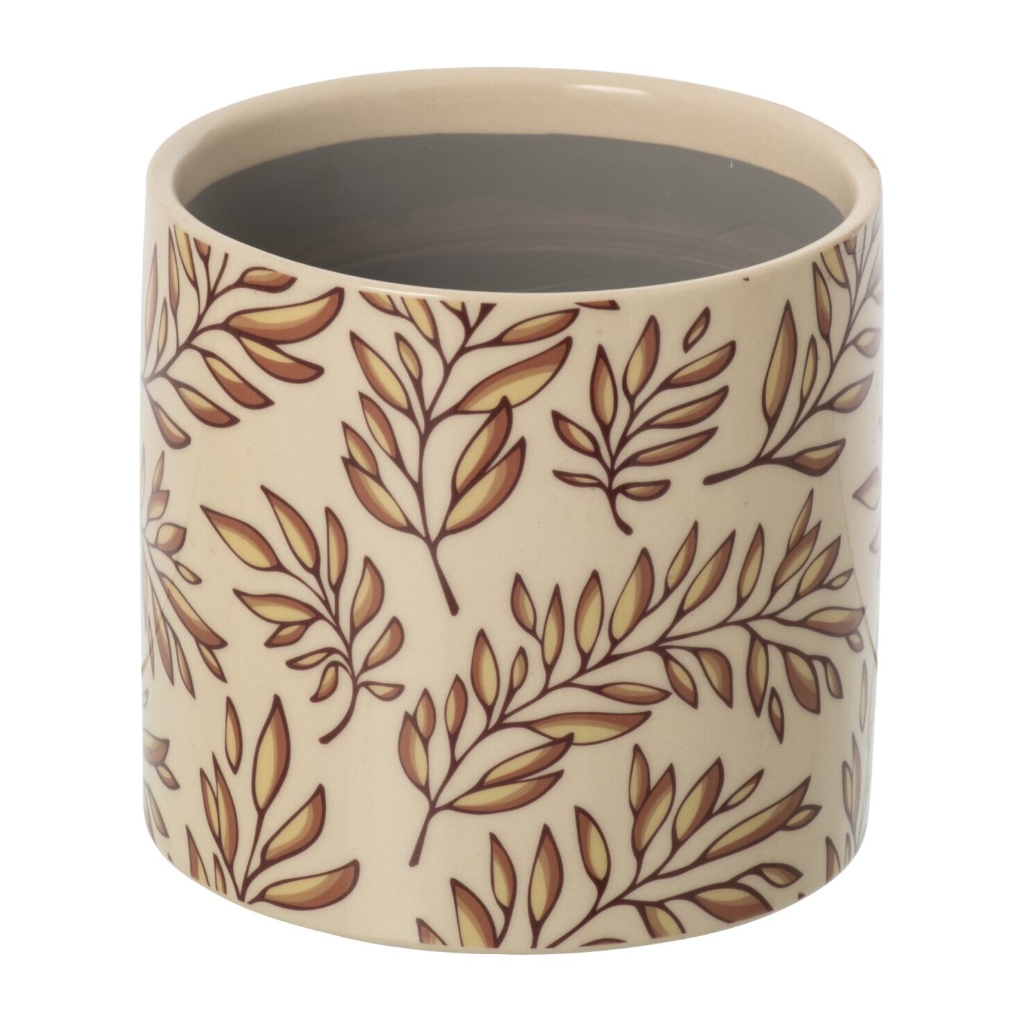 J-Line cache-pot feuilles - céramique - écru/marron - medium